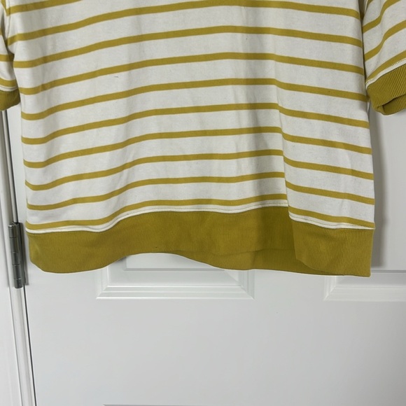 ANDREW MARC NEW YORK Yellow Mixed Stripe Oversized Sweatshirt Short Sleeve Med - Picture 5 of 8